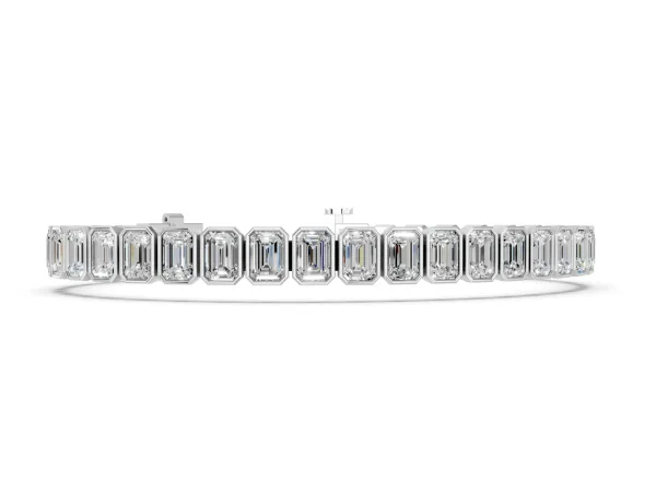 Emerald Cut Diamond Tennis Bracelet with Bezel Setting White gold