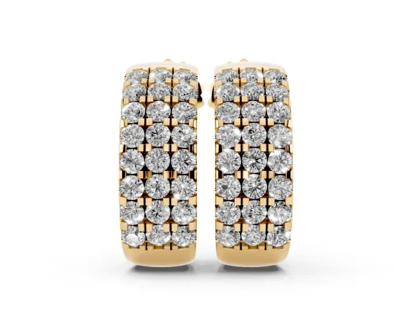 Pavé Round Diamond Hoop Earrings with Four-Prong Setting Yellow gold