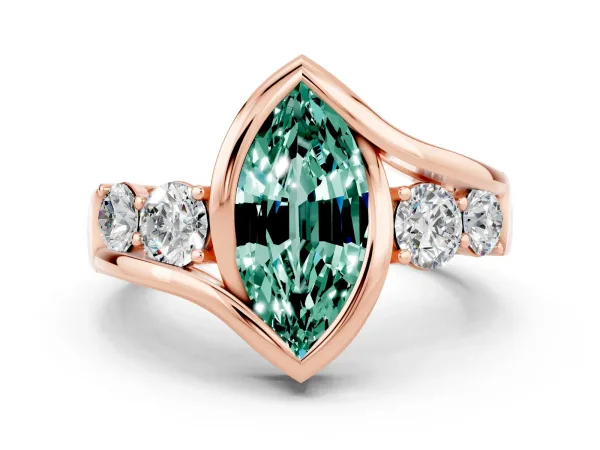 Bezel Set Marquise Cut Green Sapphire Bypass Ring with Round Accents Rose gold