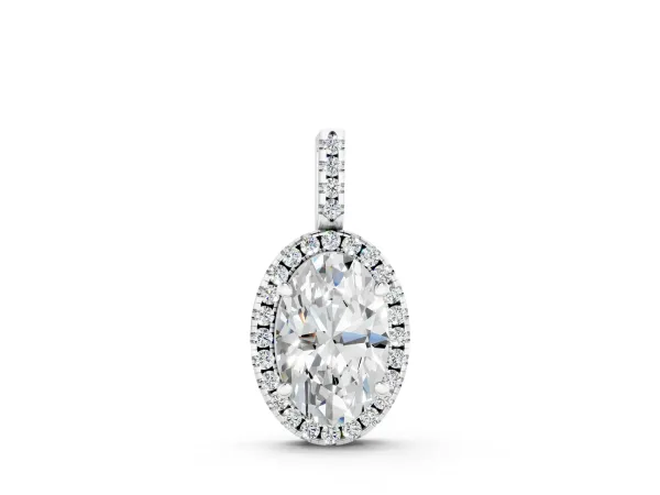 Oval Halo Diamond Pendant with Prong Setting Silver