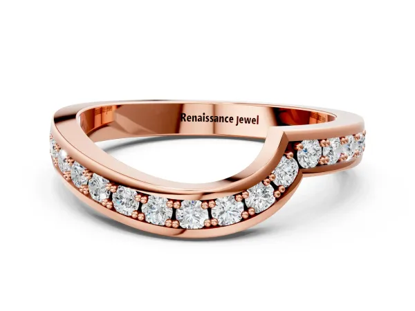 Pavé Round Diamond Curved Wedding Band with Channel Setting Rose gold