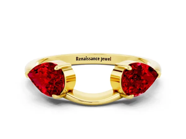 Two-Stone Pear Ruby Bypass Ring with Prong Setting Yellow gold