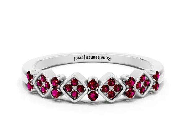 Pavé Cushion Garnet Cluster Eternity Band with Prong Setting Platinum