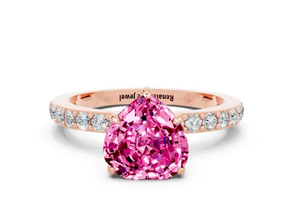 Heart Cut Pink Sapphire Solitaire Engagement Ring with Pavé Band and Four-Prong Setting Rose gold