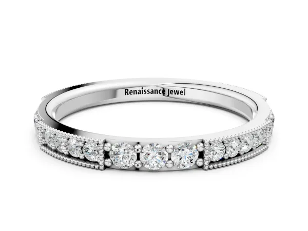 Milgrain Round Diamond Pavé Channel Set White Gold Band Platinum