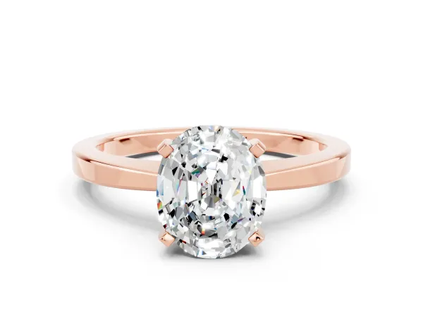 Oval Cut Moissanite Solitaire Engagement Ring with Classic Band and Four-Prong Setting Rose gold