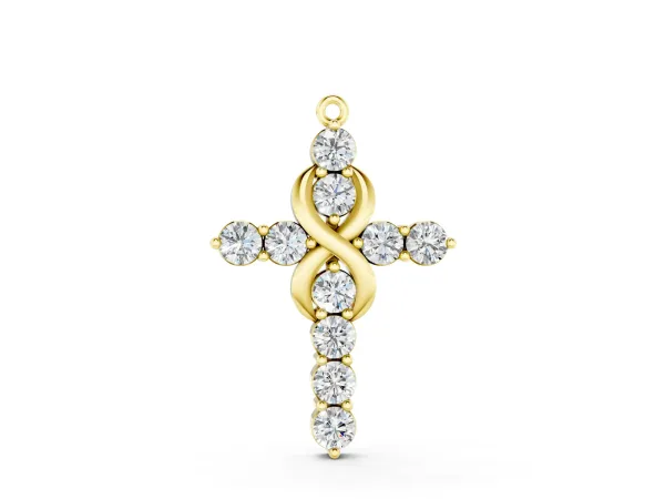 Round Diamond Prong Set Infinity Cross Pendant Yellow gold