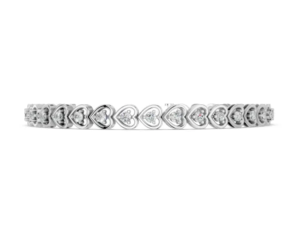 Heart-Shaped Diamond Tennis Bracelet with Channel Setting and Prong Set Stones White gold