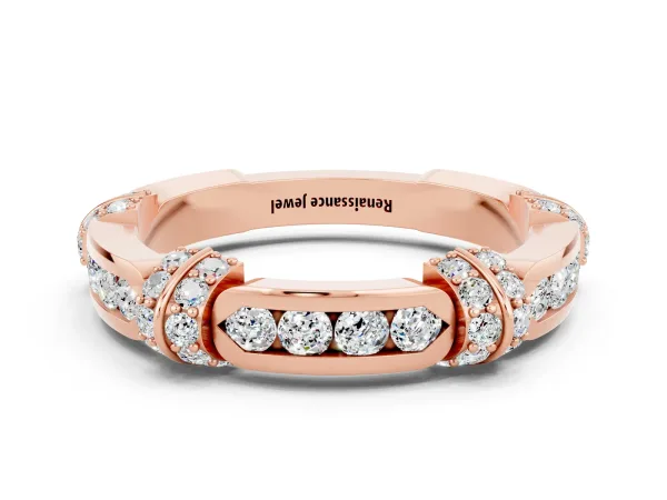 Pavé Round Moissanite Link Band with Bezel Setting Rose gold