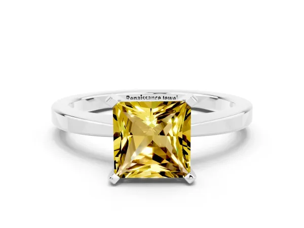 Princess Cut Yellow Sapphire Solitaire Engagement Ring with Classic Band and Four-Prong Setting Platinum