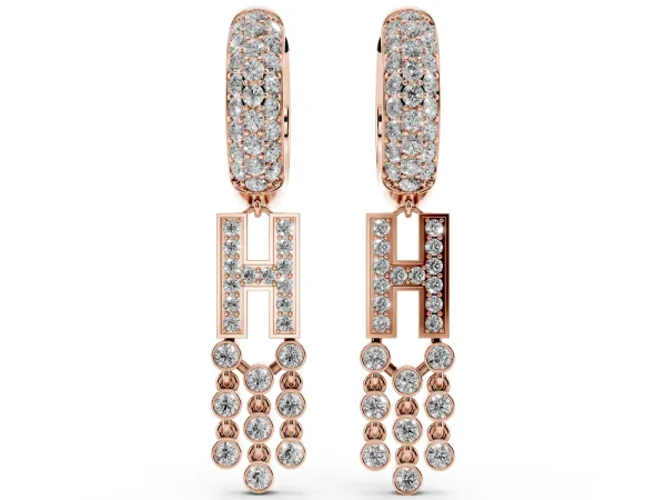 Round Diamond Initial H Huggie Hoop Earrings Rose gold