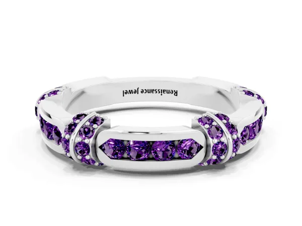 Pavé Round Amethyst Link Band with Bezel Setting Platinum