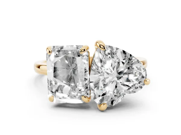Radiant and Heart Toi Moi Ring with Prong Setting and Plain Band Yellow gold