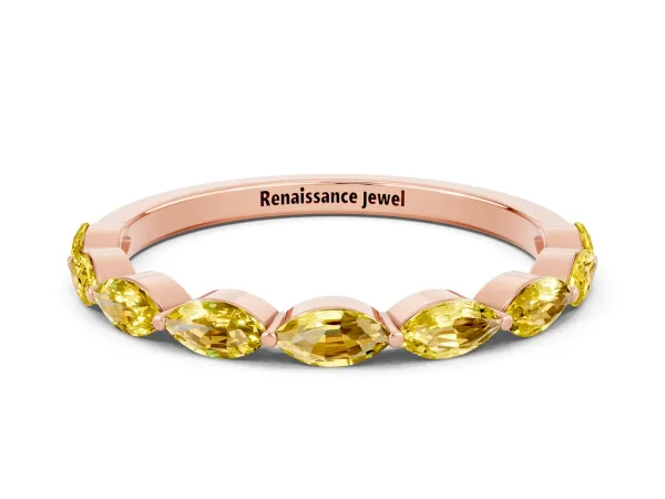 Marquise Yellow Sapphire Half Eternity Band with Prong Setting Rose gold