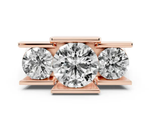 Three Stone Round Cut Cut Channel Set Diamond Ring Rose gold