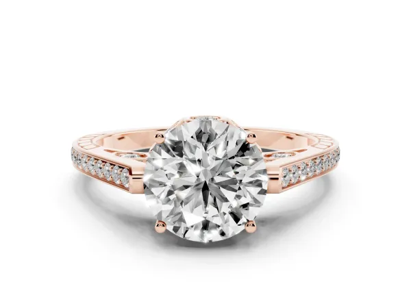 Round Cut Cut Cathedral Pave Diamond Engagement Ring with Six-Prong Setting Rose gold