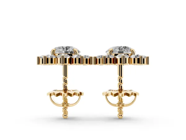 Cluster Round Diamond Stud Earrings with White Gold Band and Four-Prong Setting Yellow gold