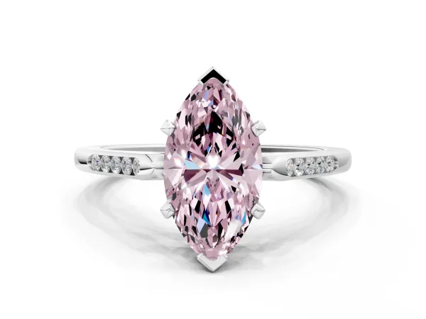 Fancy Pink Marquise Cut Diamond Solitaire Ring with Channel Set Round Band and Prong Setting White gold