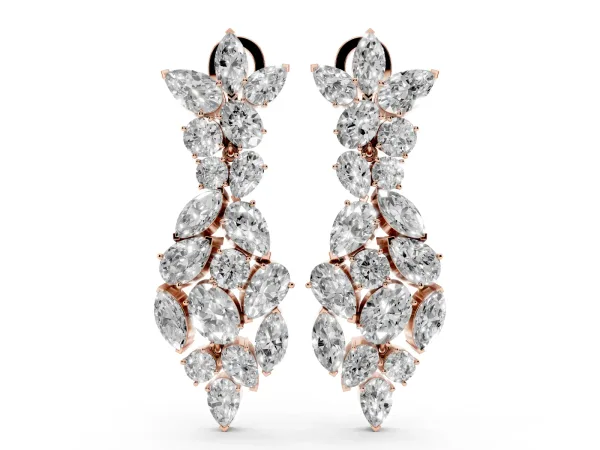 Pear, Marquise and Oval Diamond Floral Drop Earrings Rose gold