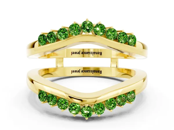 Round Peridot Chevron Contour Band with Prong Setting Yellow gold