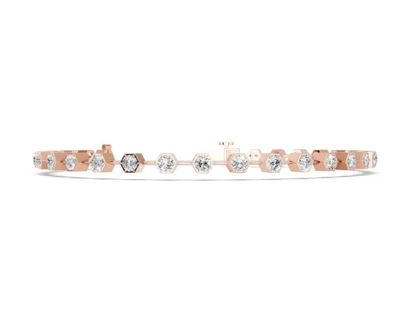 Hexagon Bezel Round Diamond Tennis Bracelet Rose gold