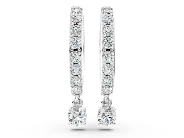 Round Cut Diamond Pavé Hoop Earrings with Drop Accent Platinum