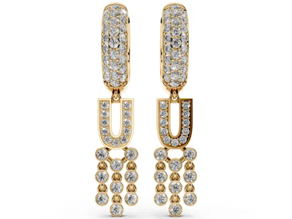 Round Diamond Initial U Huggie Hoop Earrings Yellow gold