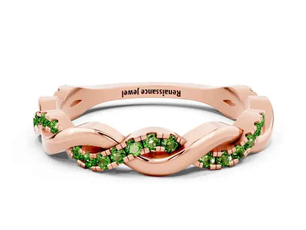 Round Peridot Twist Eternity Band with Pavé Setting Rose gold