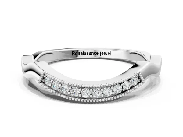 Milgrain Curved Diamond Pavé Band with Round Stones White gold