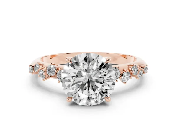 Round Cut Diamond Cluster Side Stone Solitaire Ring with Prong Setting Rose gold