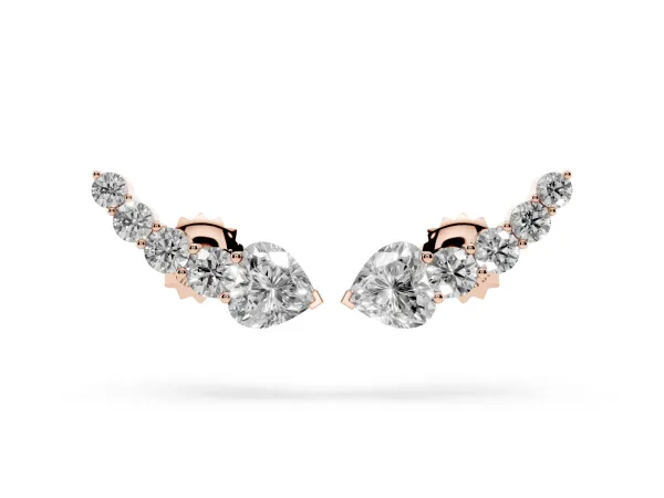 Round and Heart Diamond Petite Ear Climber Earrings Rose gold