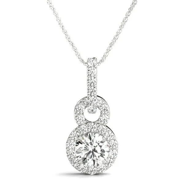 Round Halo Diamond Pendant with Pavé Setting White gold