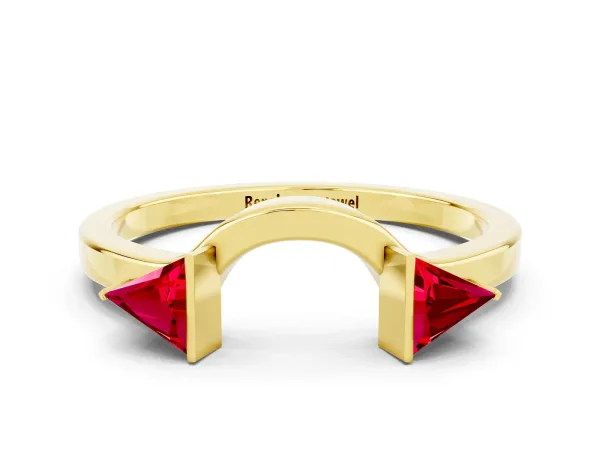 Trillion Ruby Open Band Ring with Bezel Setting Yellow gold