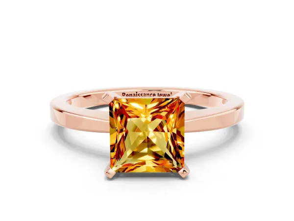 Princess Cut Citrine Solitaire Engagement Ring with Classic Band and Four-Prong Setting Rose gold