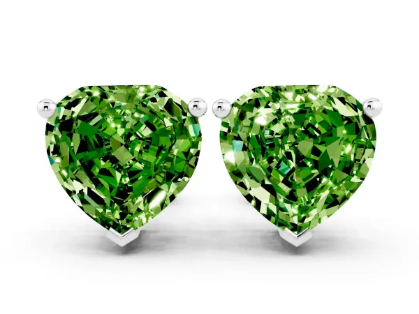 Heart Cut Peridot Stud Earrings Platinum