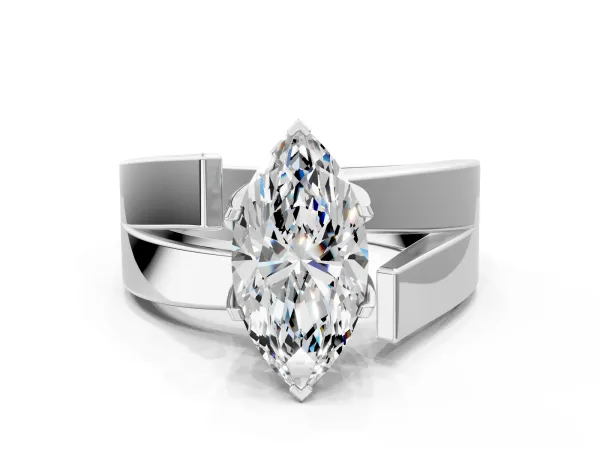 Modern Tension Set Marquise Cut Diamond Solitaire Wide Band Ring Platinum