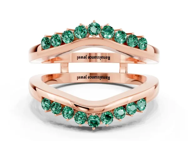Round Green Sapphire Chevron Contour Band with Prong Setting Rose gold
