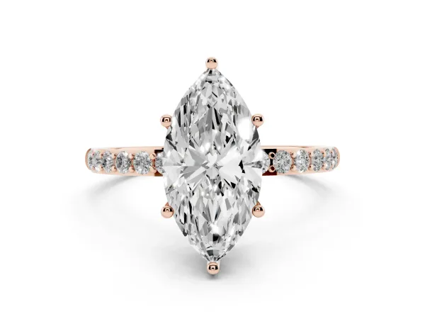 Marquise Cut Diamond Solitaire Ring with Round Pavé Shoulders and Prong Setting Rose gold