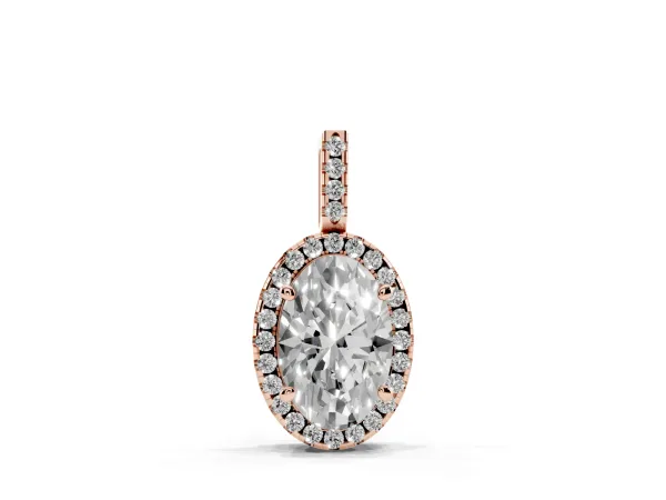 Oval Halo Diamond Pendant with Prong Setting Rose gold