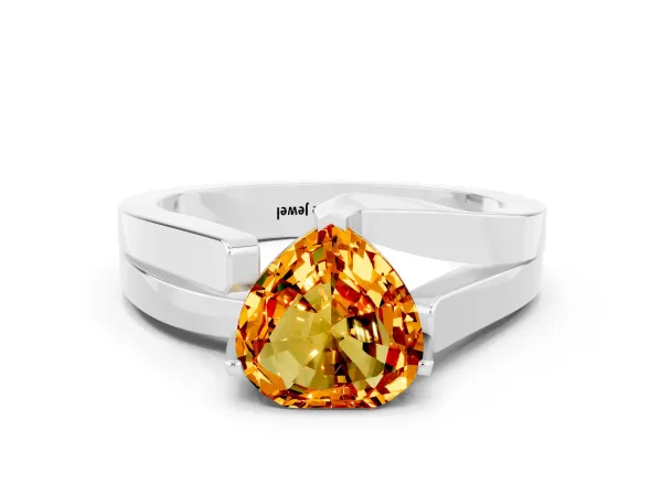 Modern Tension Set Heart Cut Citrine Solitaire Wide Band Ring Platinum