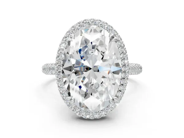 Oval Diamond Halo Ring with Round Diamond Accents White gold