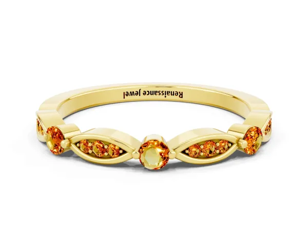 Marquise and Round Citrine Milgrain Band with Bezel Setting Yellow gold