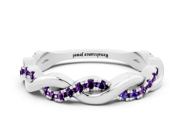 Round Amethyst Twist Eternity Band with Pavé Setting Platinum