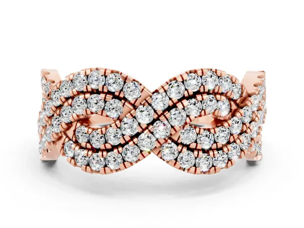 Pavé Round Moissanite Infinity Twist Band with Shared Prong Setting Rose gold