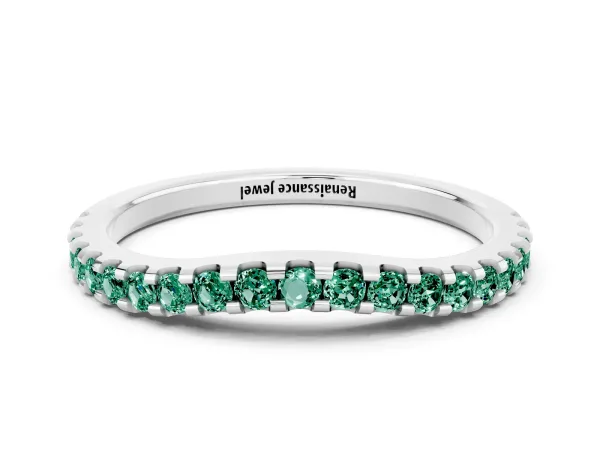 Round Green Sapphire Pavé Curved Wedding Band Platinum