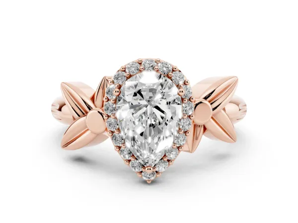 Pear Cut Halo Diamond Floral Band with Four-Prong Setting Rose gold