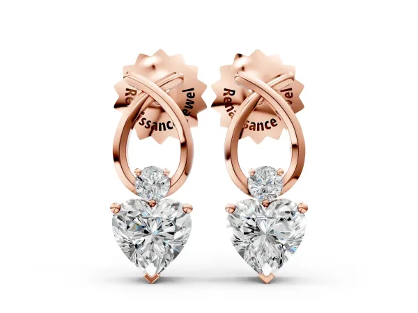 Heart Diamond Ribbon Drop Earrings with Diamond Accent Rose gold
