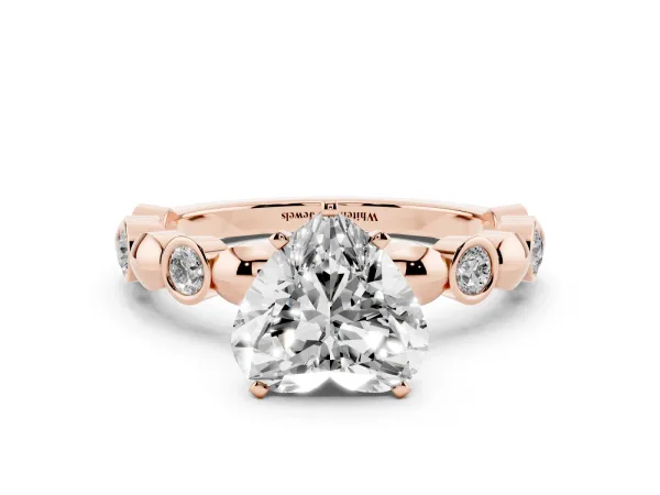 Heart Cut Solitaire Bezel-Set Diamond Ring with Beaded Band and Four-Prong Setting Rose gold