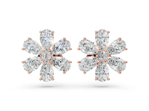 Pear Cut Diamond Floral Cluster Stud Earrings Rose gold