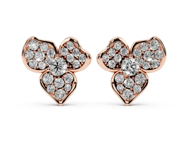Round Diamond Pavé Flower Stud Earrings Rose gold